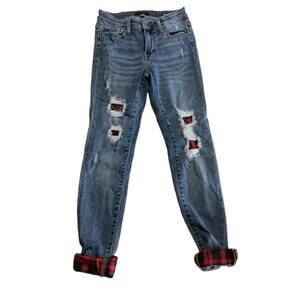 Judy Blue Women's Straight Leg Jeans - Blue with Red Accents